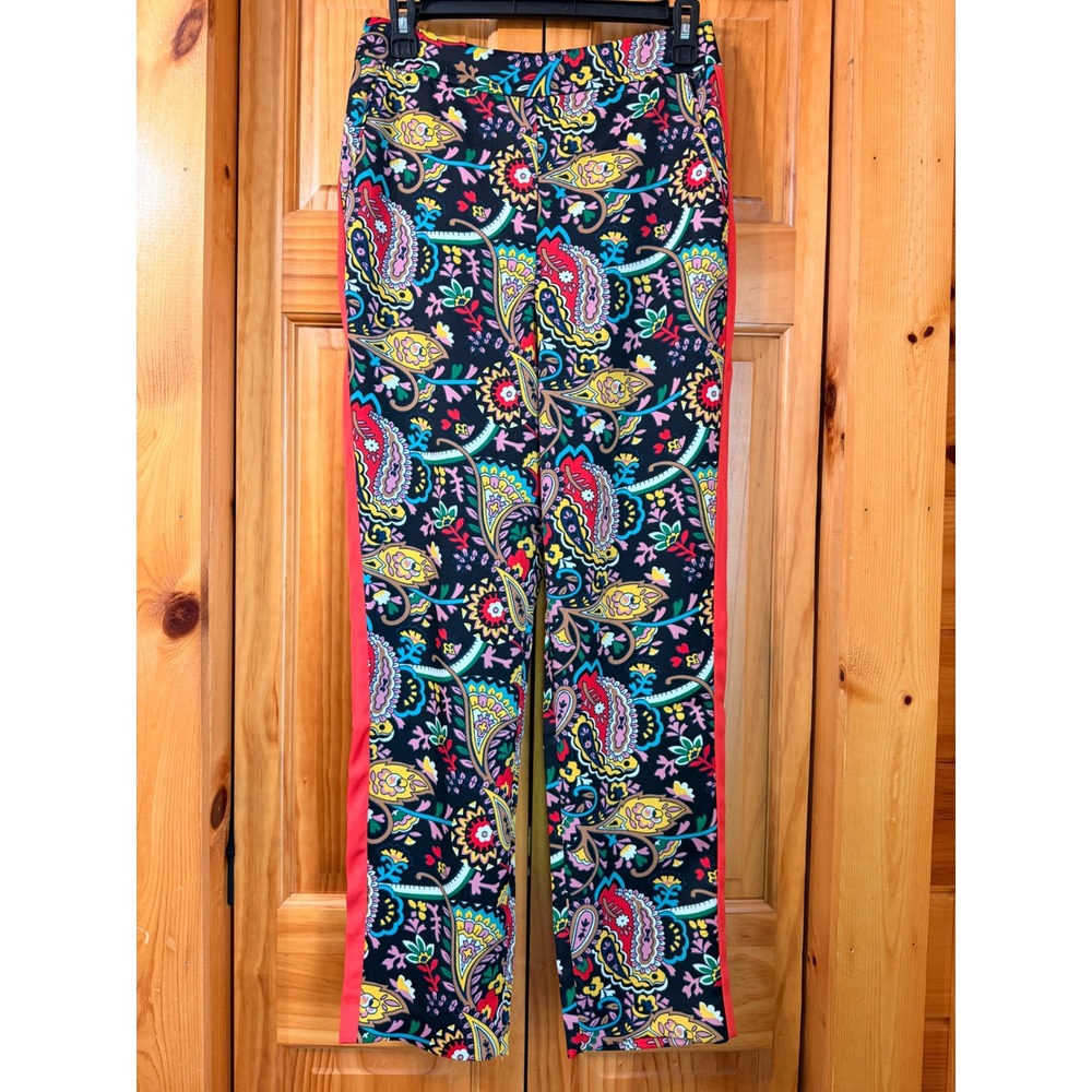 NWT Boden Ludlow Satin Trousers Sz 4 Black Fantastical Paisley Side Stripe Pants